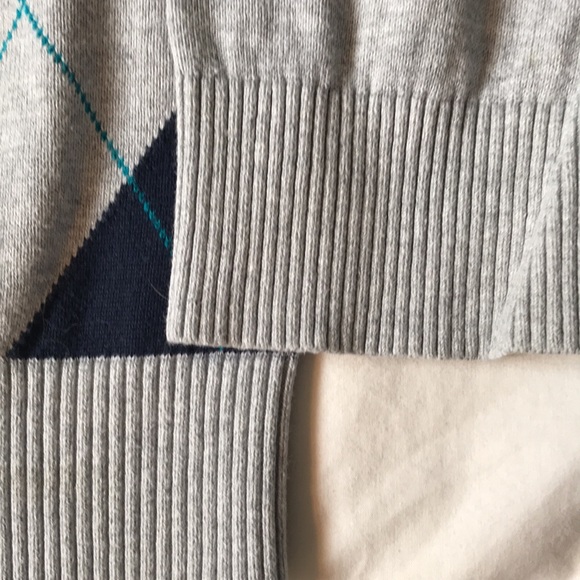 Tommy Hilfiger Pale Grey Cotton Argyle/diamond  High v neck Sweater EUC - Picture 5 of 6